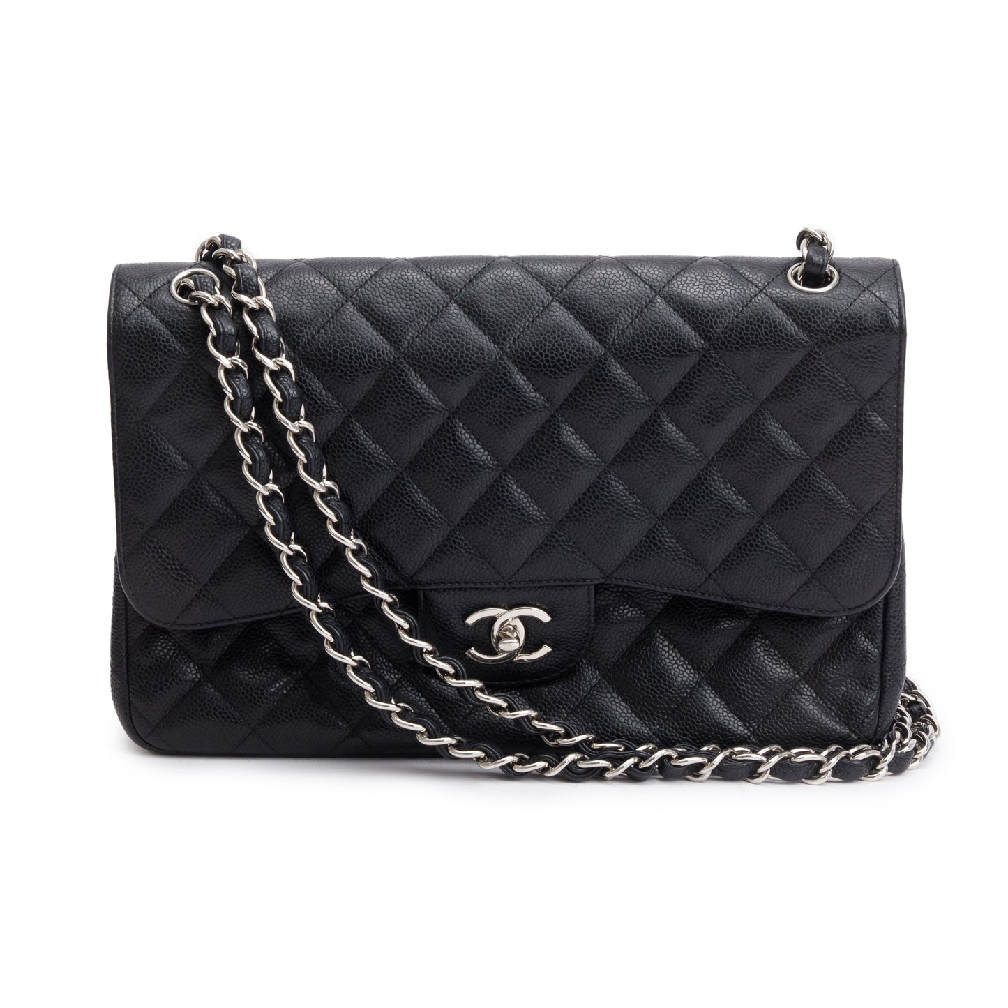 Chanel Black Caviar Leather Classic Jumbo Double Flap Bag