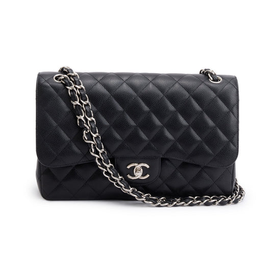 Chanel Black Caviar Leather Classic Jumbo Double Flap Bag