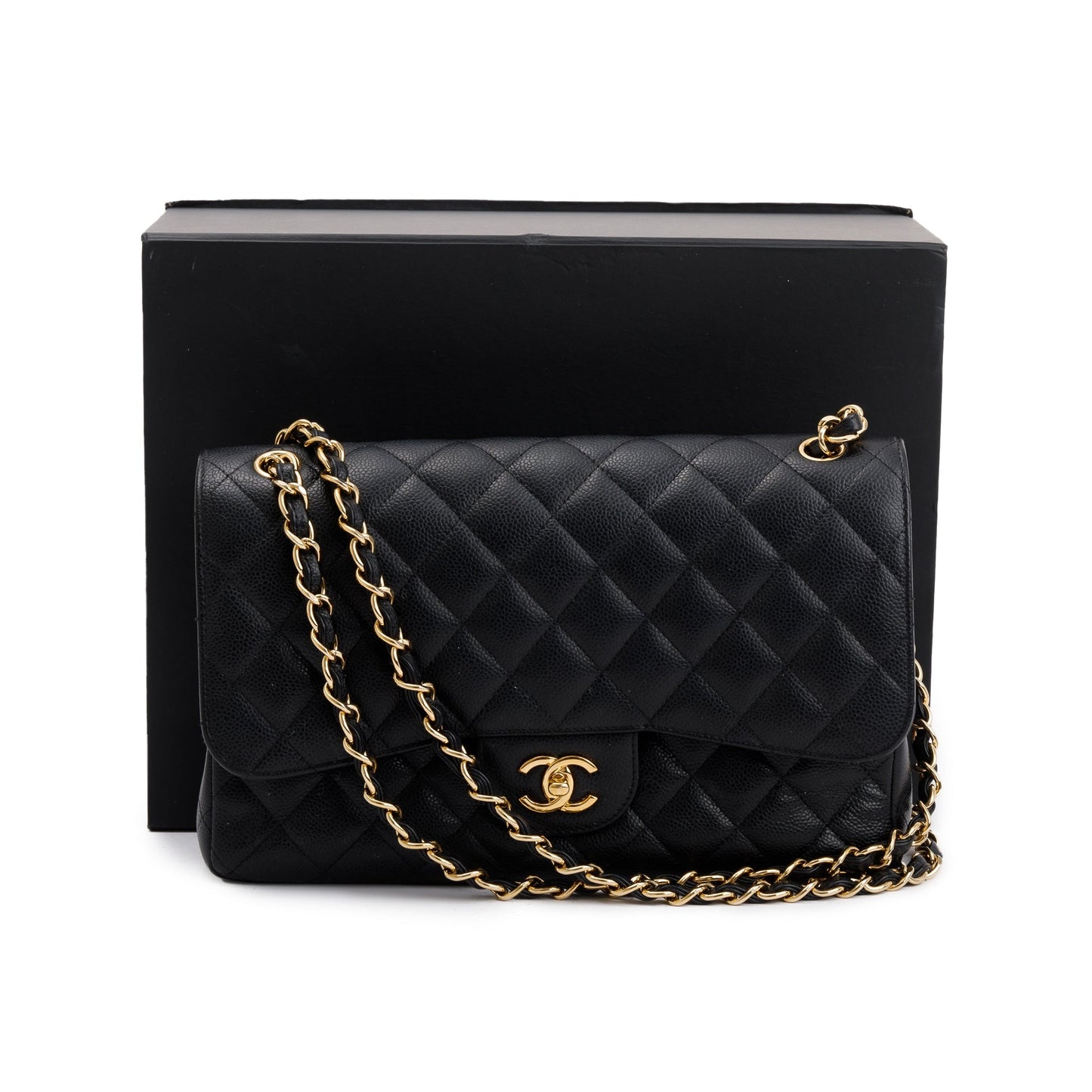 Chanel Black Caviar Leather Classic Jumbo Double Flap Bag