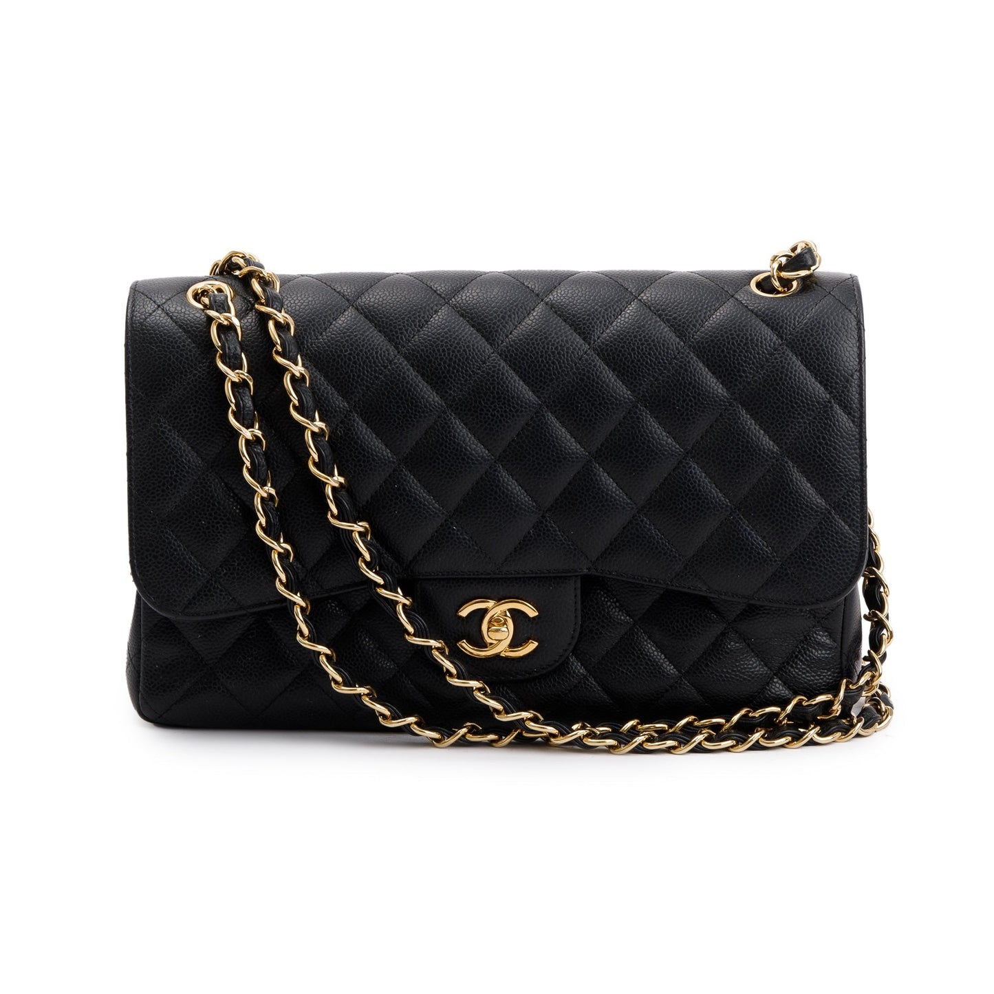 Chanel Black Caviar Leather Classic Jumbo Double Flap Bag