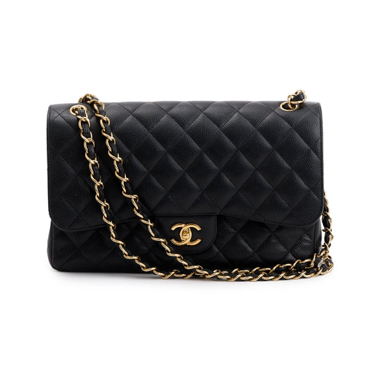 Chanel Black Caviar Leather Classic Jumbo Double Flap Bag