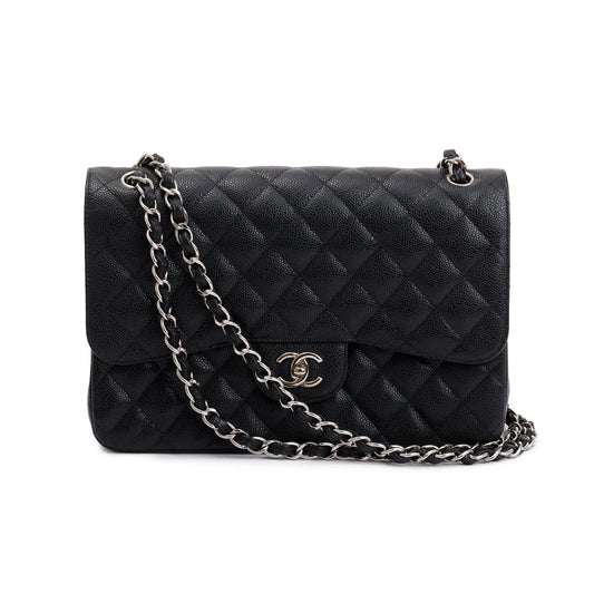 Chanel Black Caviar Leather Classic Jumbo Double Flap Bag