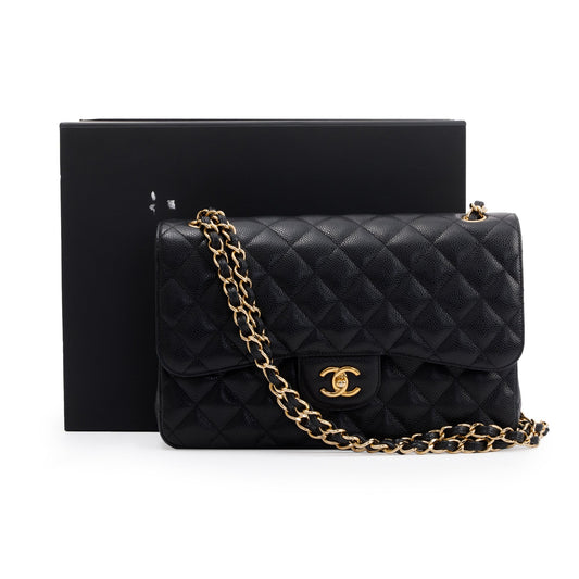Chanel Black Caviar Leather Classic Jumbo Double Flap Bag