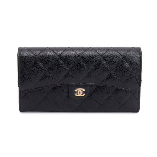 Chanel Black Caviar Leather Classic Long Flap Wallet