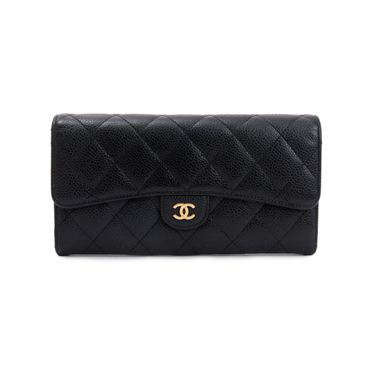 Chanel Black Caviar Leather Classic Long Flap Wallet
