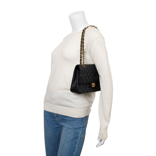 Chanel Black Caviar Leather Classic Medium Double Flap Bag