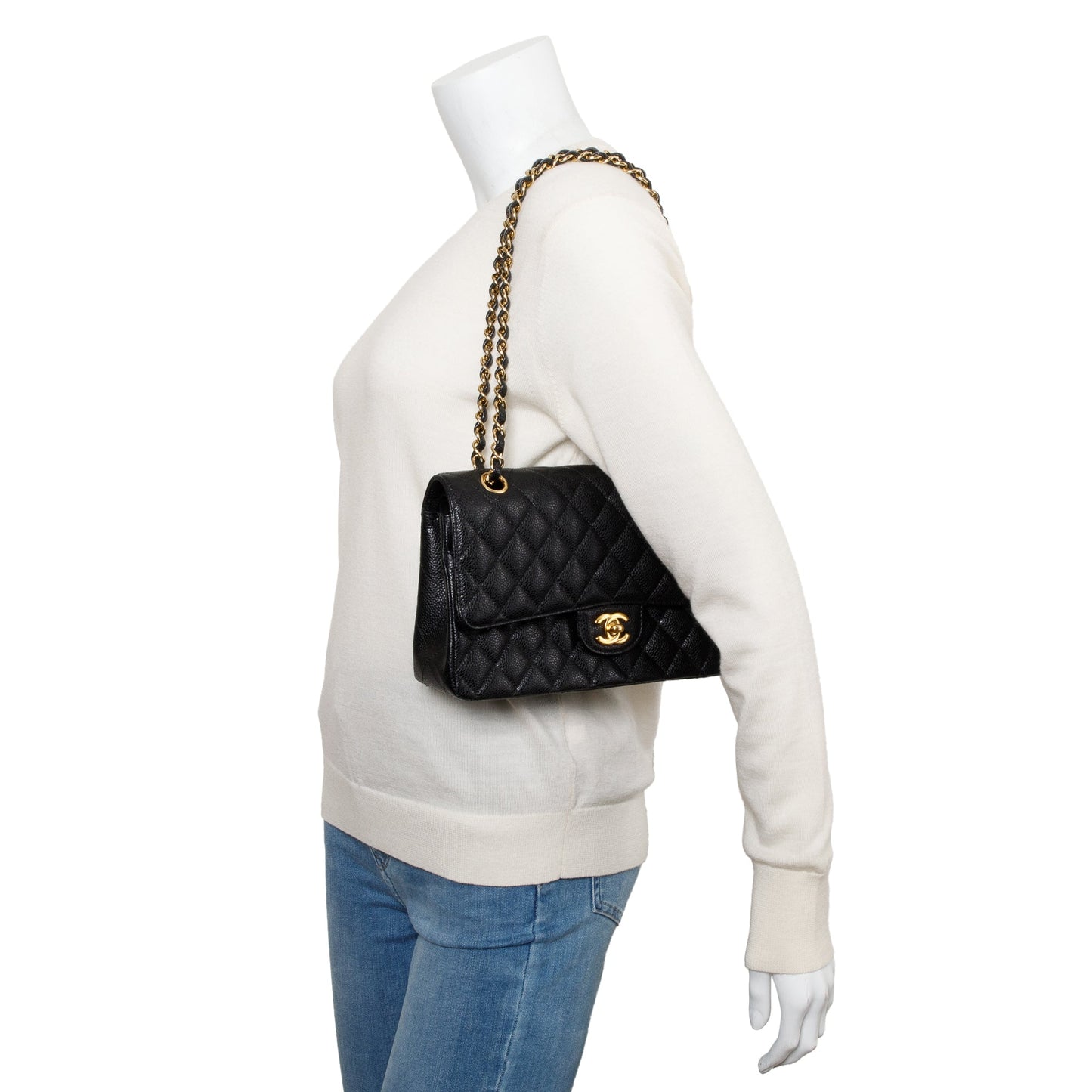 Chanel Black Caviar Leather Classic Medium Double Flap Bag