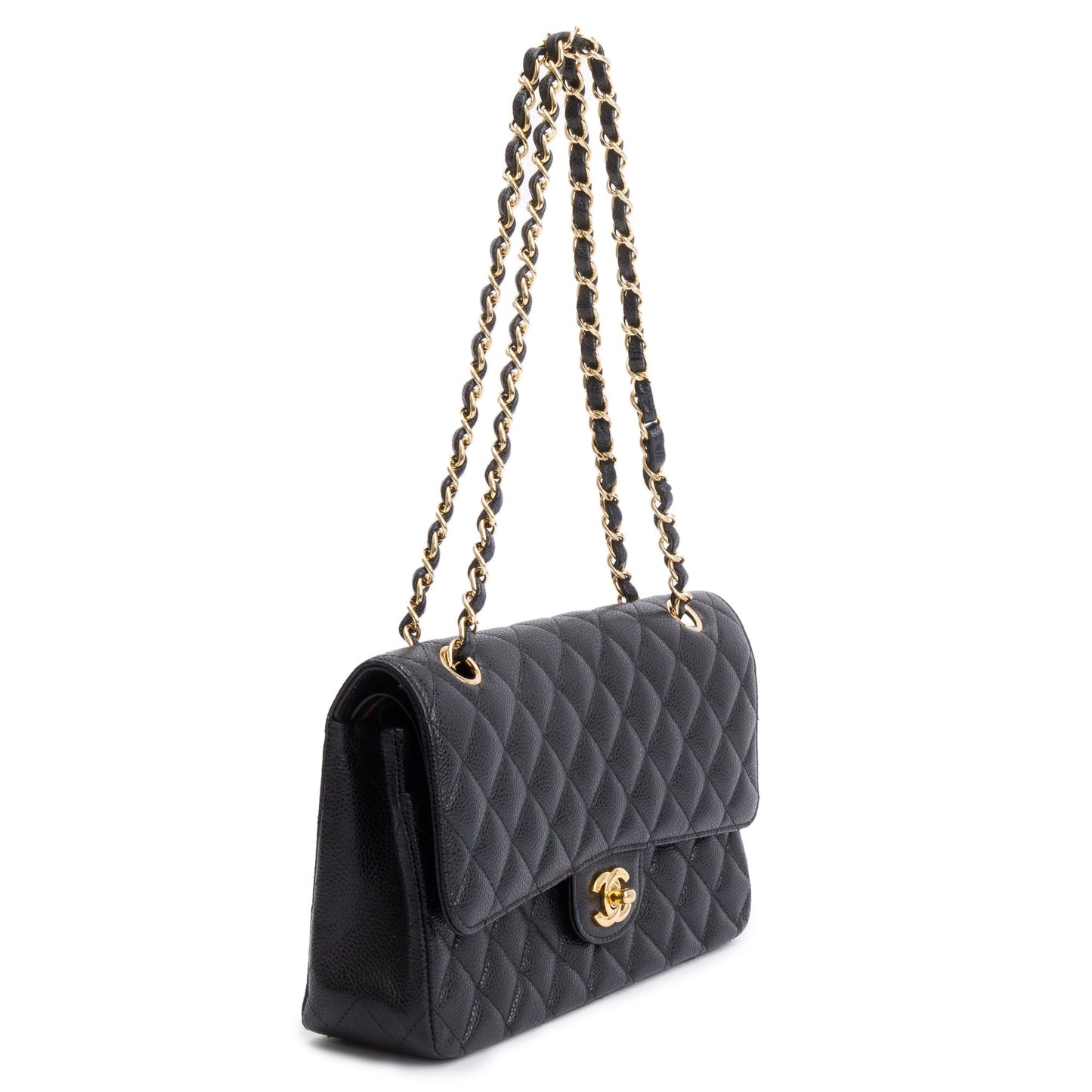 Chanel Black Caviar Leather Classic Medium Double Flap Bag