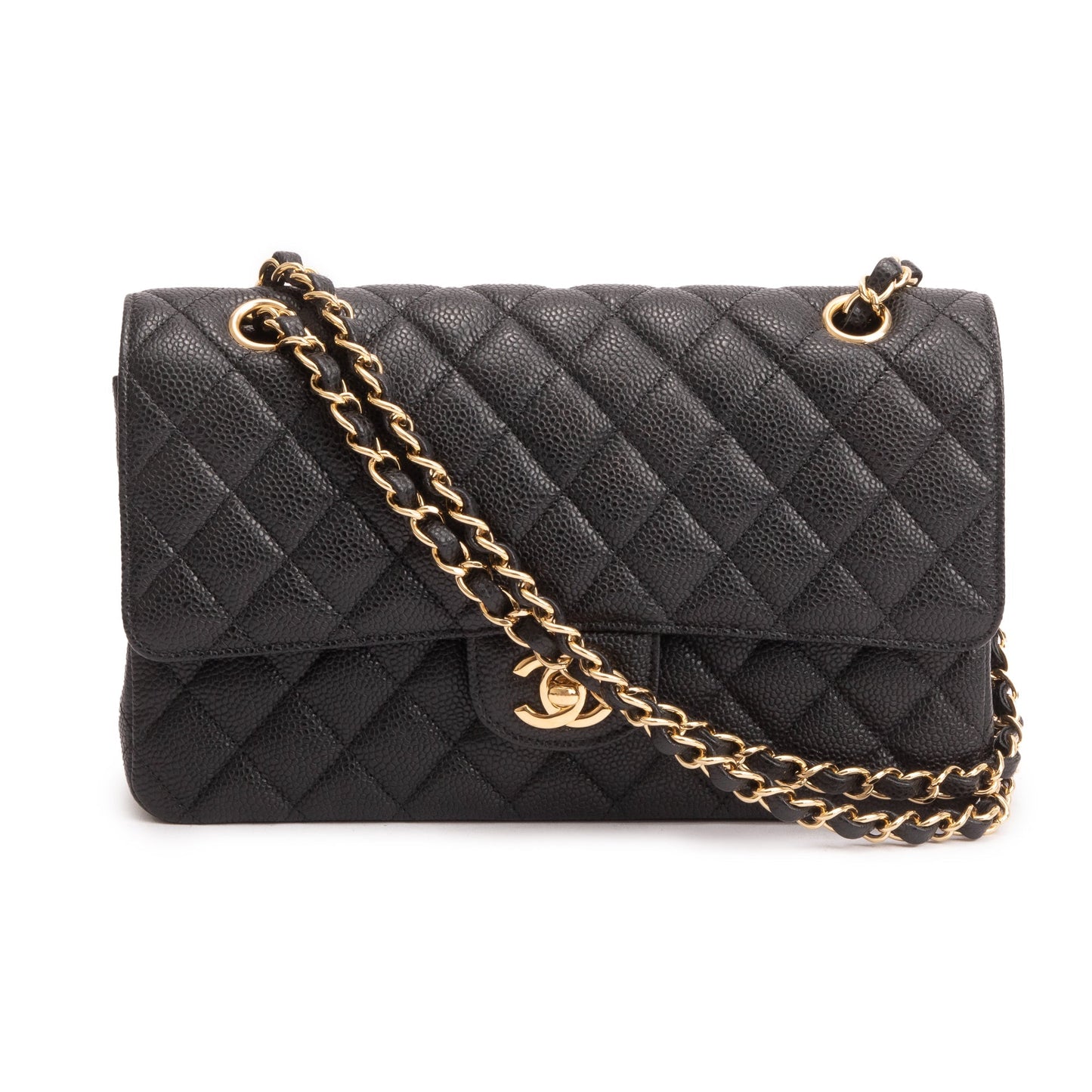 Chanel Black Caviar Leather Classic Medium Double Flap Bag