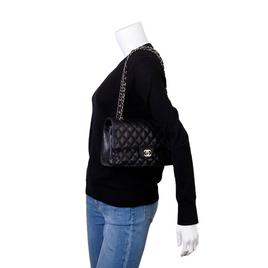 Chanel Black Caviar Leather Classic Medium Double Flap Bag