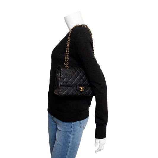 Chanel Black Caviar Leather Classic Medium Double Flap Bag