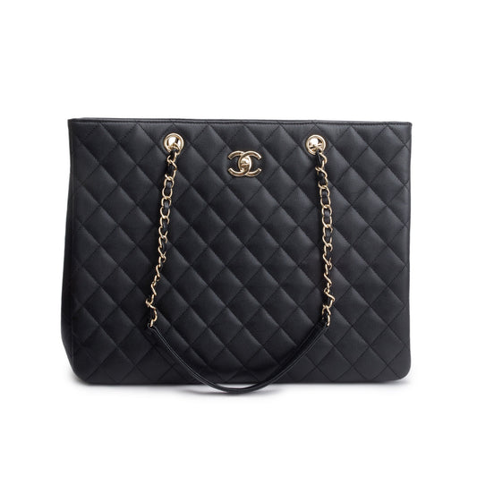Chanel Black Caviar Leather Classic Timeless Large Shopping Tote