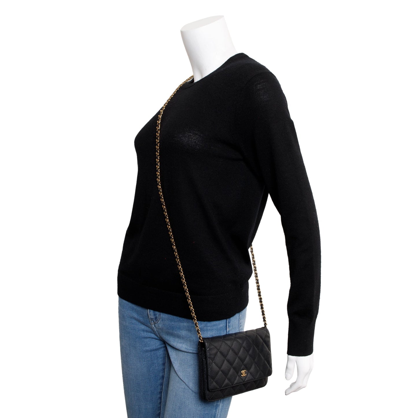 Chanel Black Caviar Leather Classic Wallet on Chain