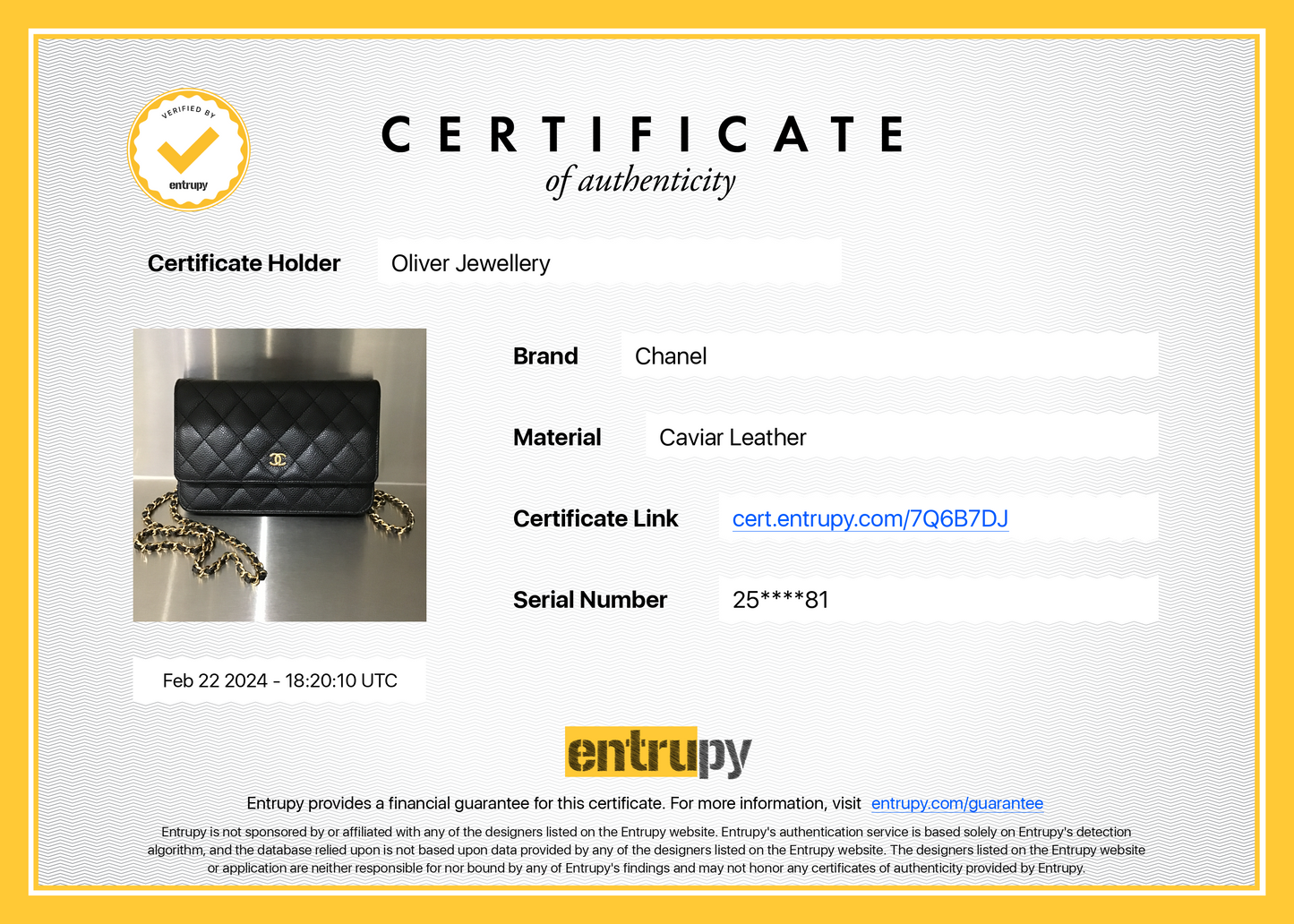 Chanel Black Caviar Leather Classic Wallet on Chain