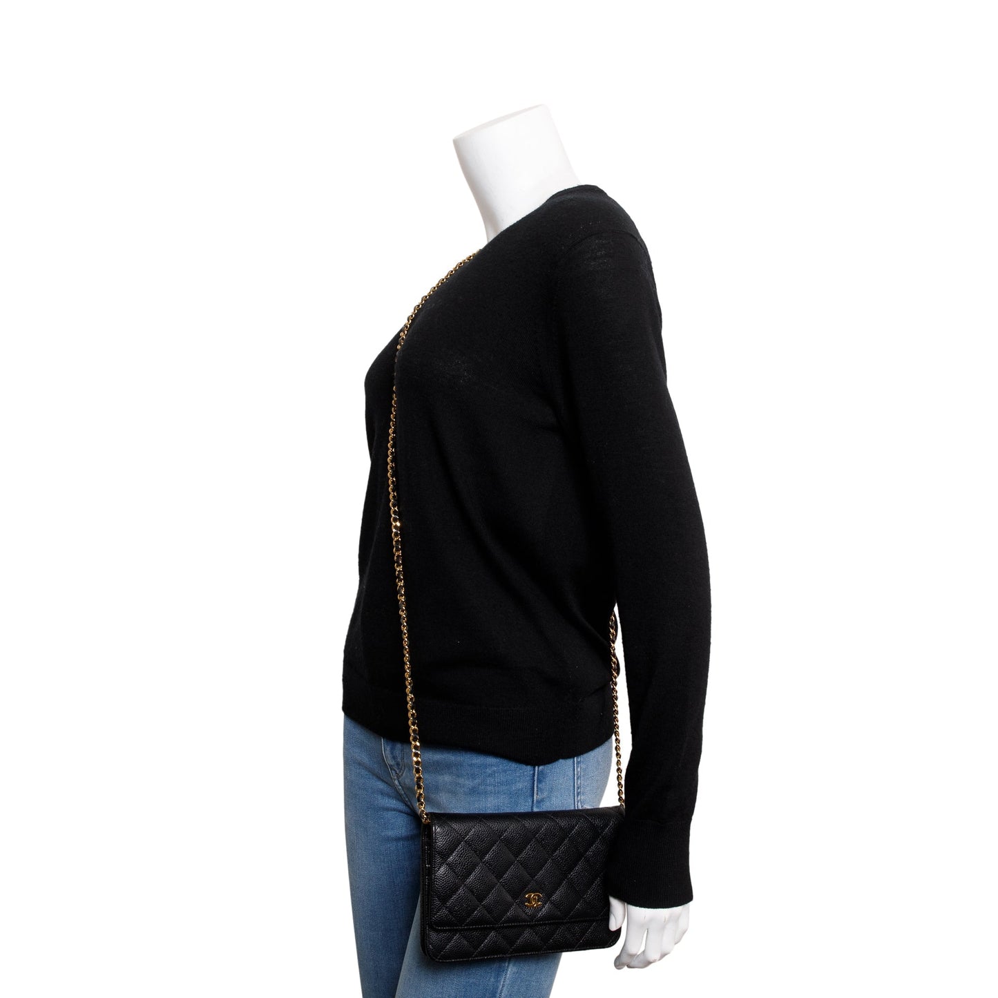 Chanel Black Caviar Leather Classic Wallet on Chain