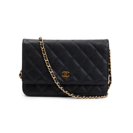 Chanel Black Caviar Leather Classic Wallet on Chain