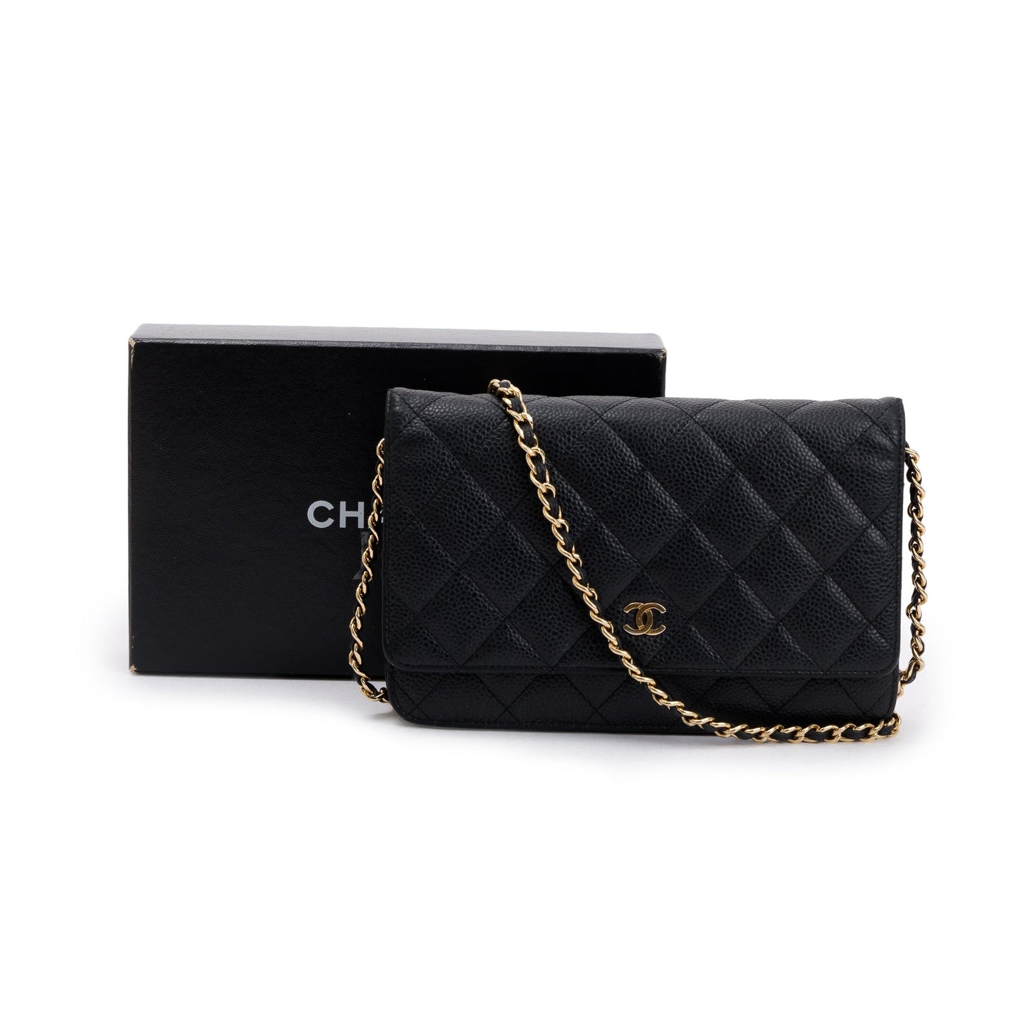 Chanel Black Caviar Leather Classic Wallet on Chain