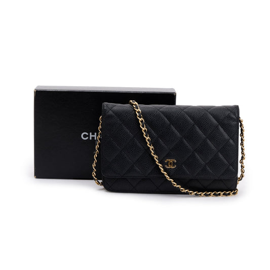 Chanel Black Caviar Leather Classic Wallet on Chain