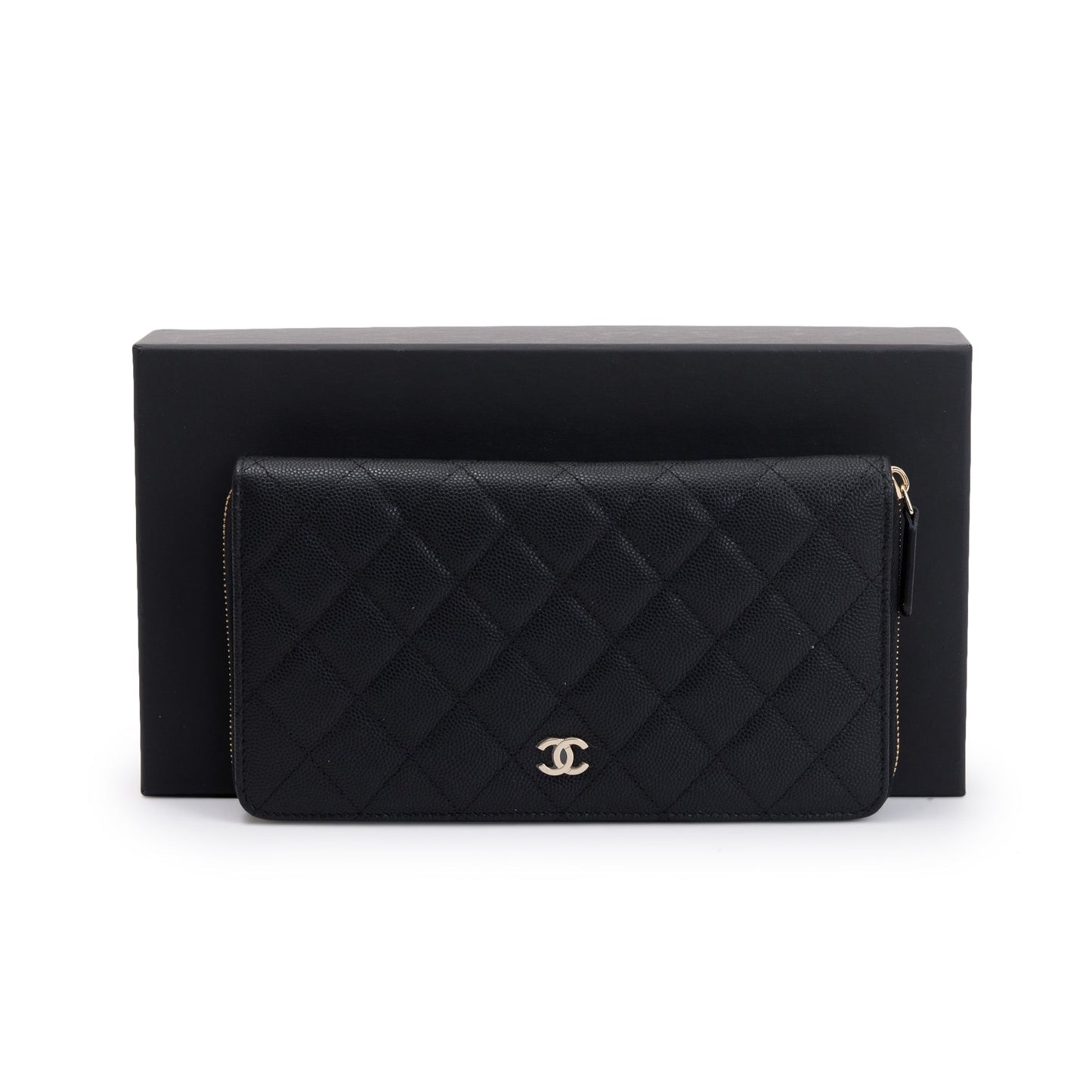 Chanel Black Caviar Leather Large Zip Around Organizer Wallet