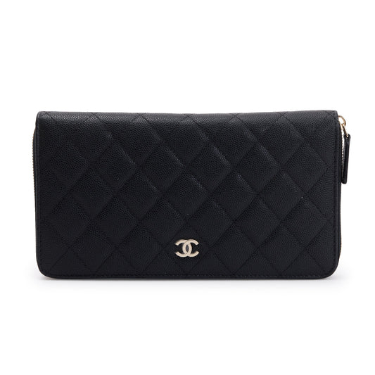 Chanel Black Caviar Leather Large Zip Around Organizer Wallet