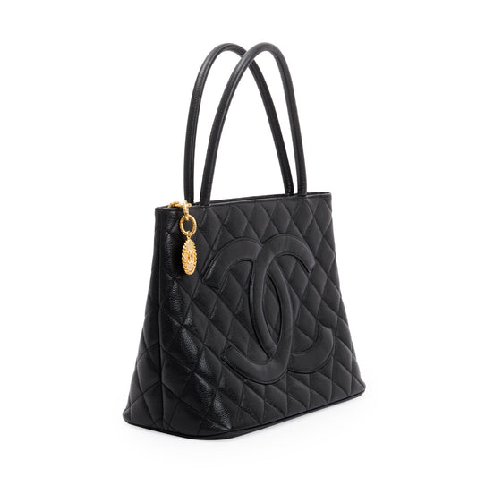 Chanel Black Caviar Leather Medallion Tote