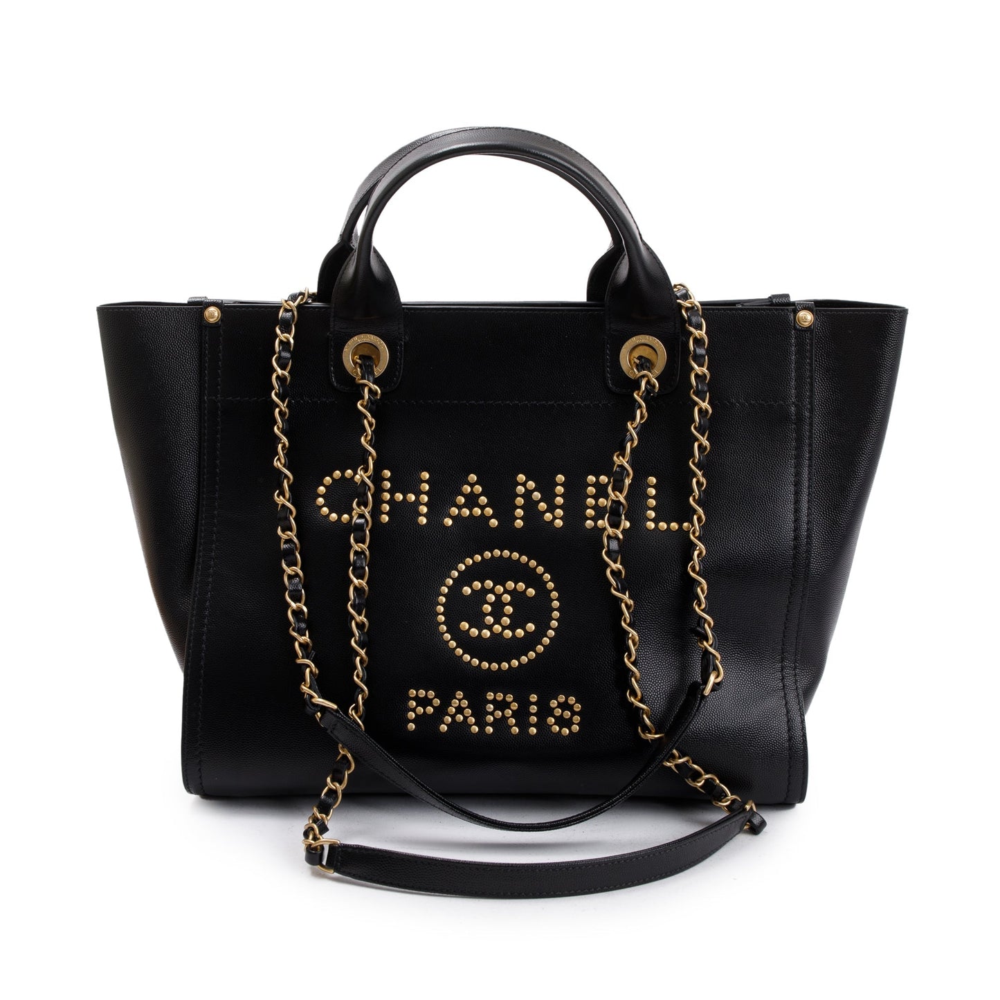 Chanel Black Caviar Leather Medium Studded Deauville Tote
