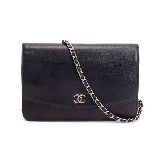 Chanel Black Caviar Leather Sevruga Wallet on Chain