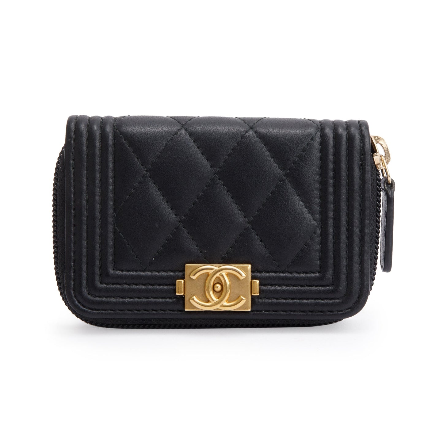 Chanel Black Caviar Leather Zip Around Boy Coin Purse