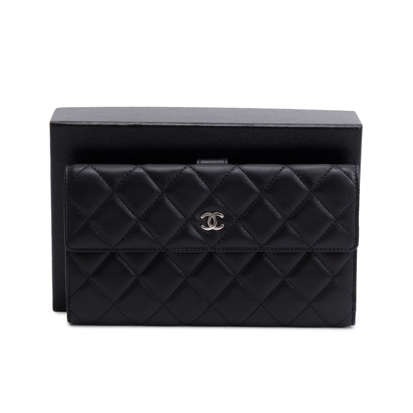 Chanel Black Caviar Quilted Leather CC Long Double Wallet