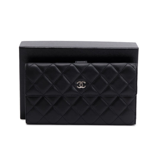 Chanel Black Caviar Quilted Leather CC Long Double Wallet