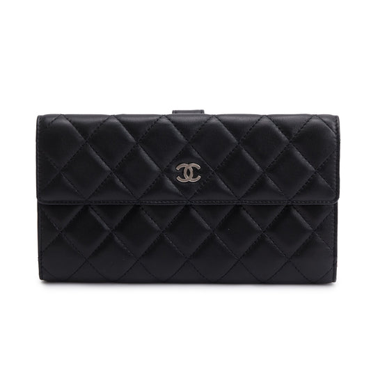 Chanel Black Caviar Quilted Leather CC Long Double Wallet