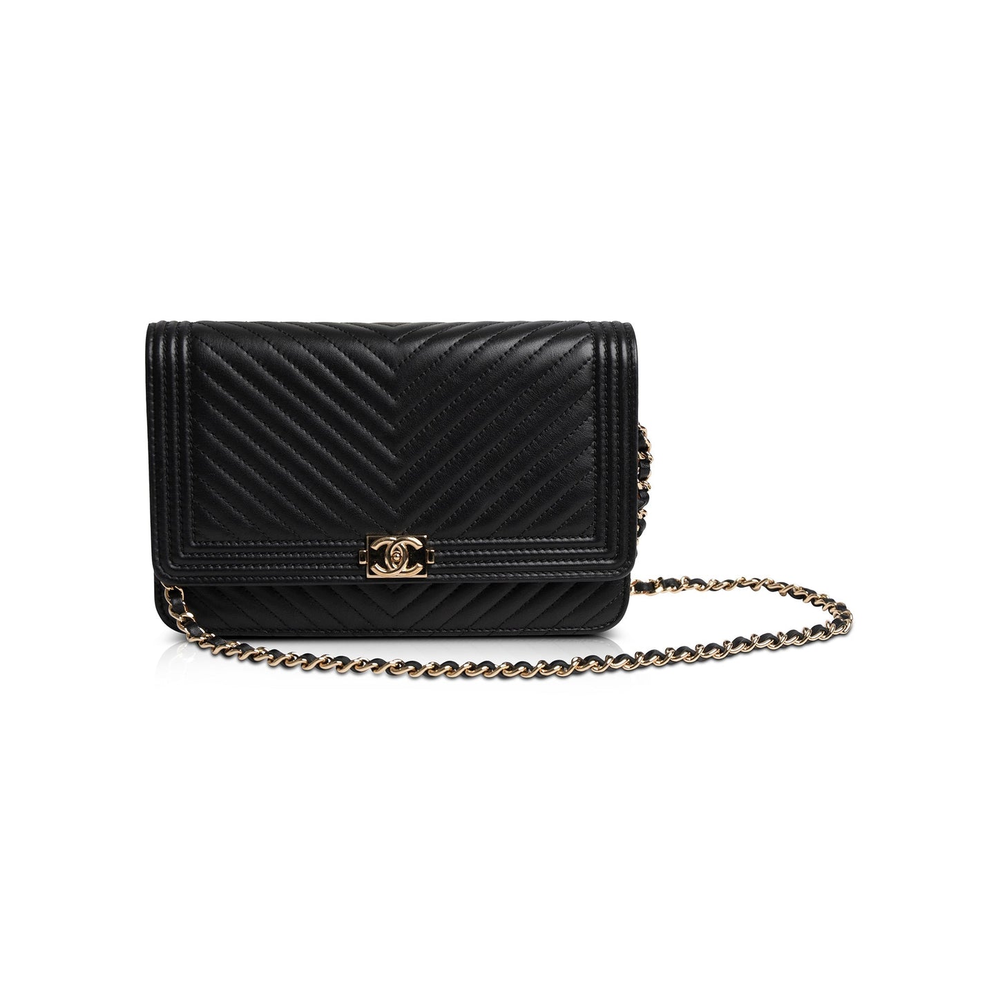 Chanel Black Chevron Boy Wallet on Chain