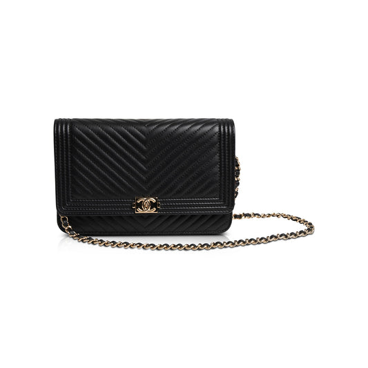 Chanel Black Chevron Boy Wallet on Chain