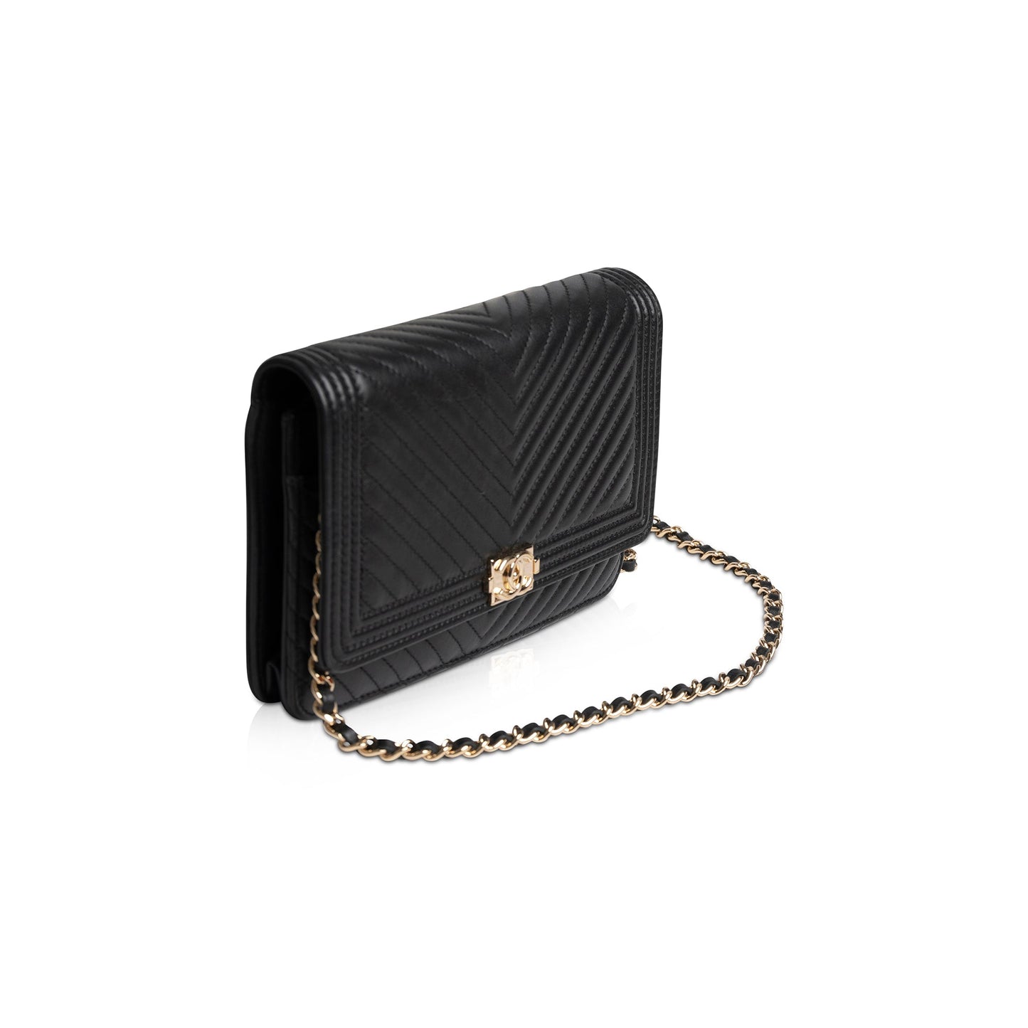 Chanel Black Chevron Boy Wallet on Chain