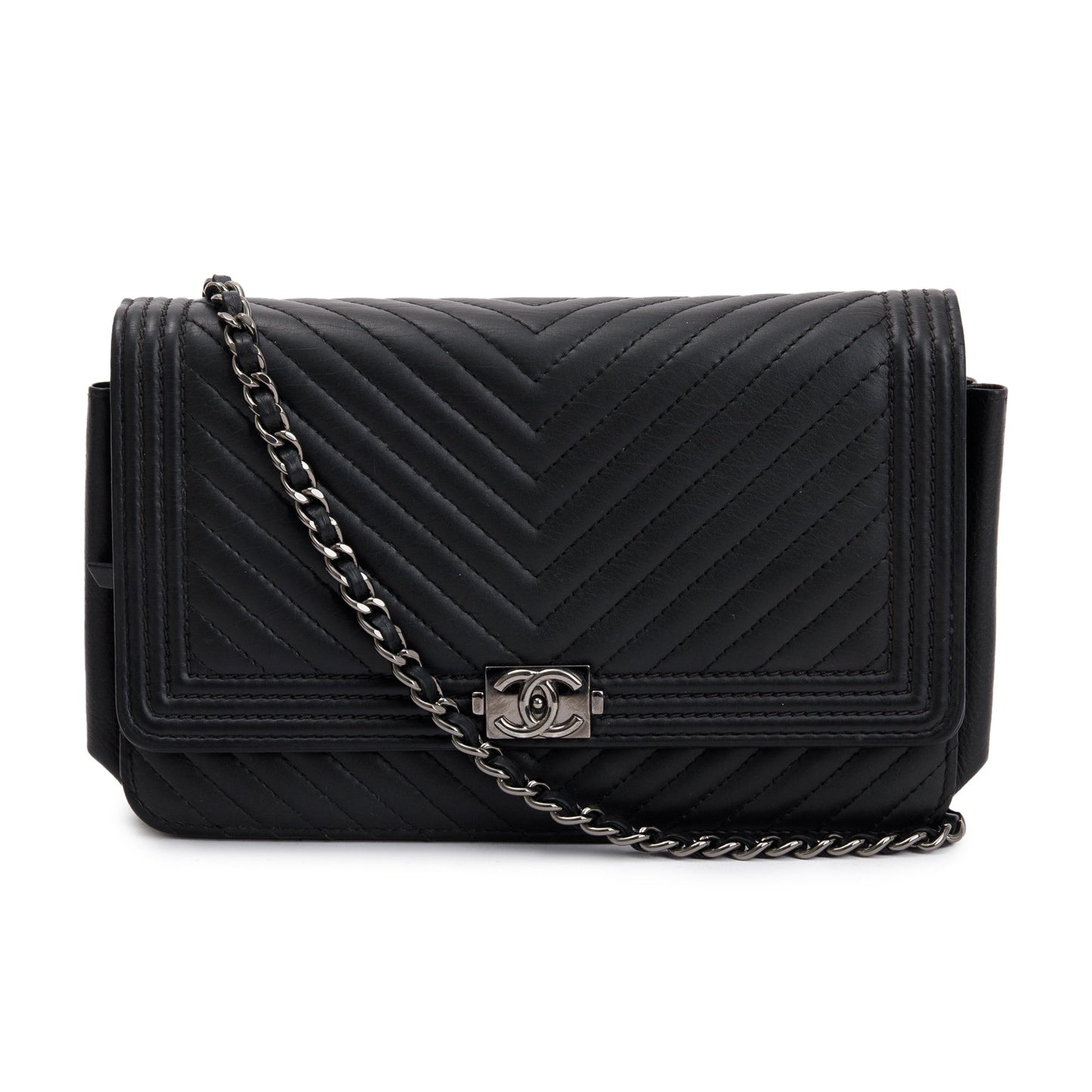 Chanel Black Chevron Boy Wallet on Chain