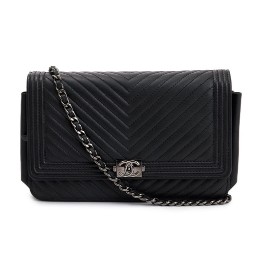 Chanel Black Chevron Boy Wallet on Chain