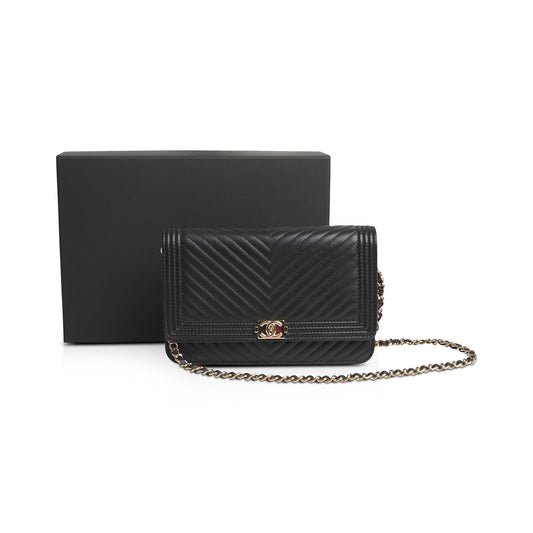 Chanel Black Chevron Boy Wallet on Chain