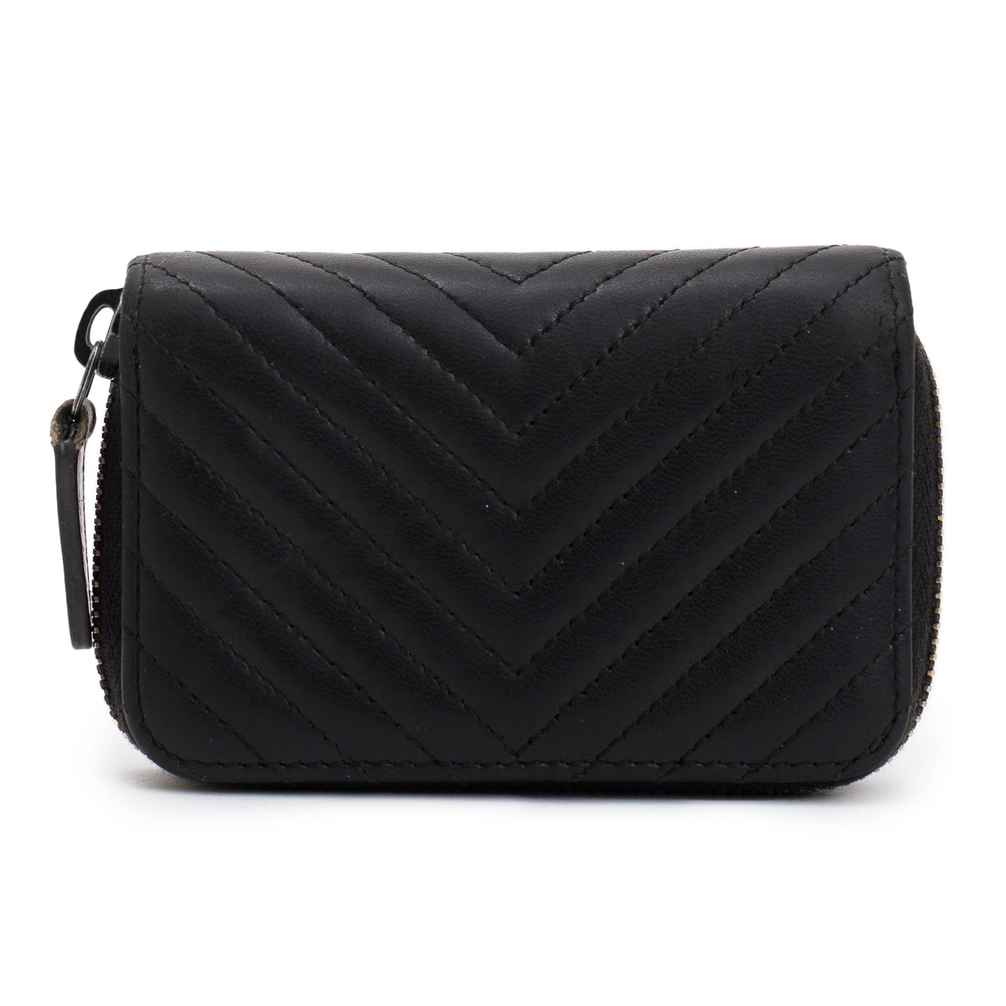 Chanel Black Chevron Calfskin Leather Classic Zipped Coin Purse