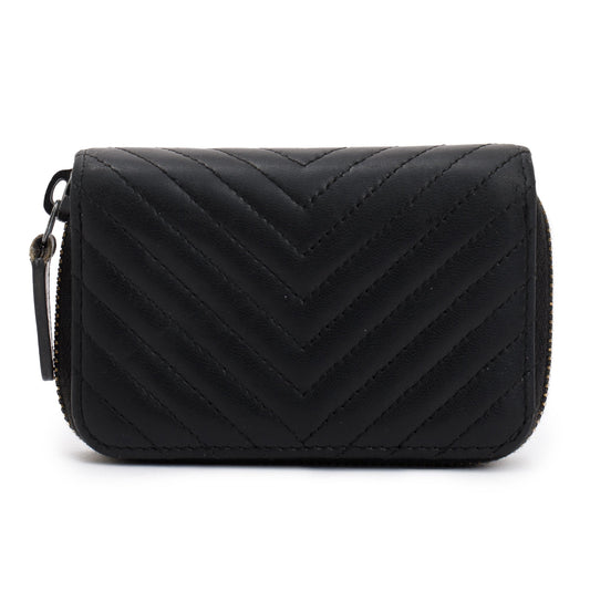 Chanel Black Chevron Calfskin Leather Classic Zipped Coin Purse