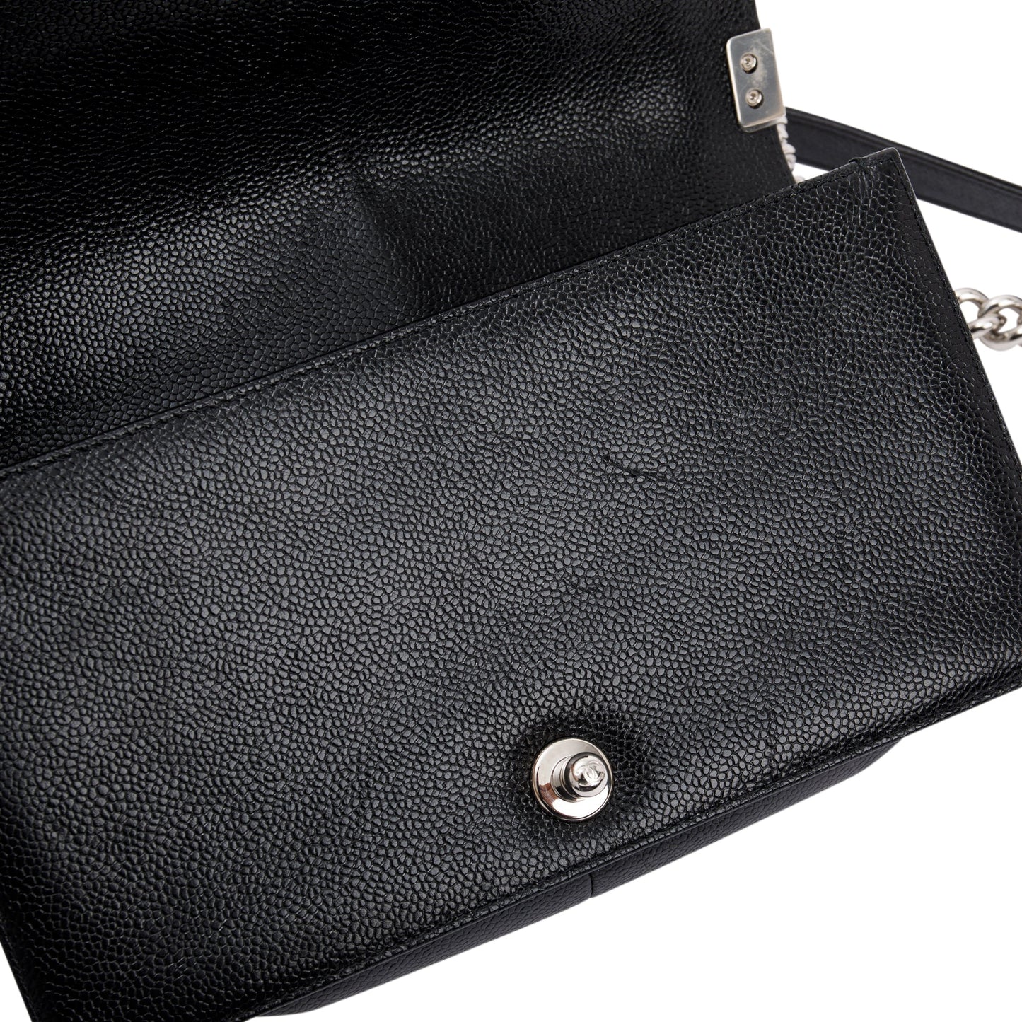 Chanel Black Chevron Caviar Medium Boy Bag