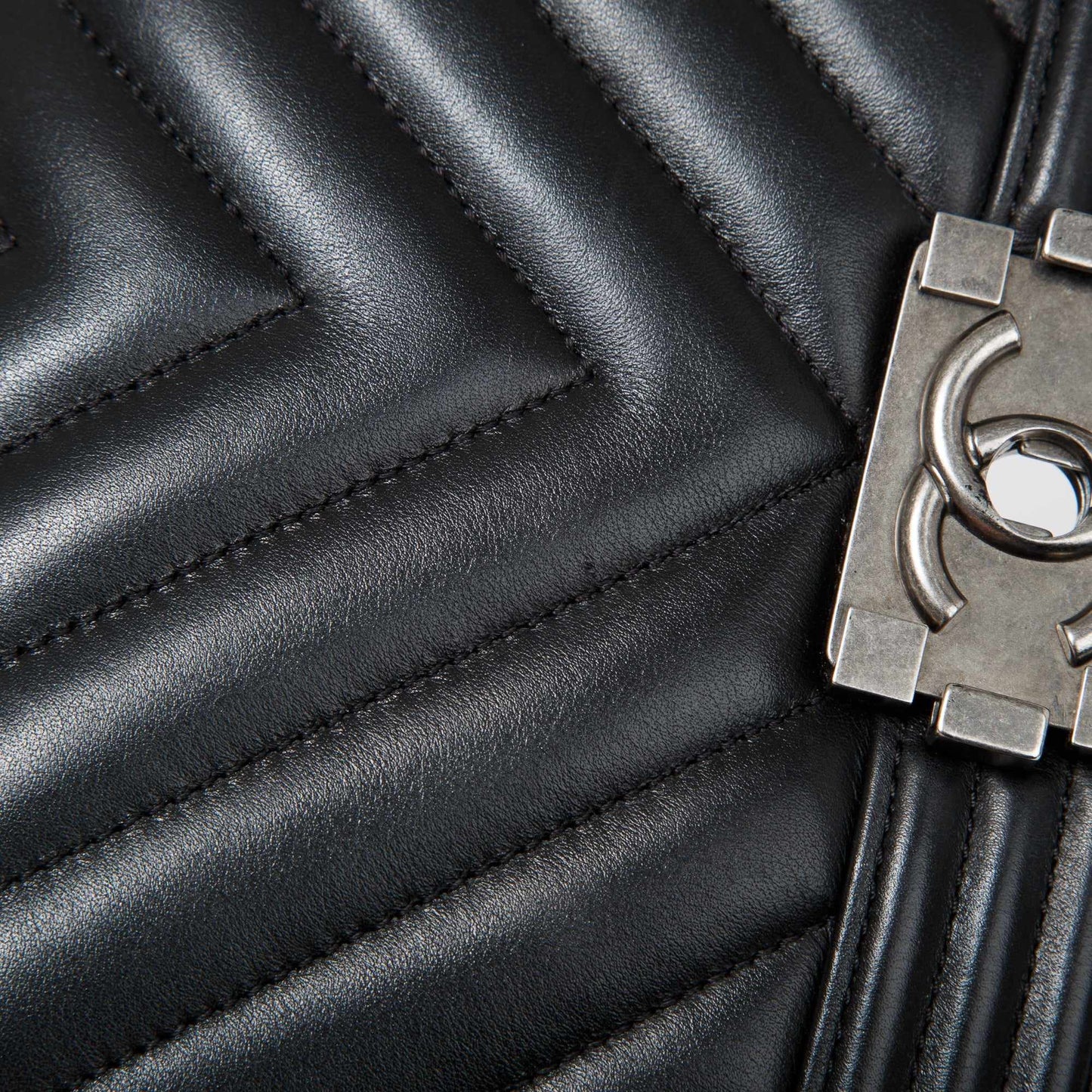 Chanel Black Chevron Lambskin Medium Boy Bag