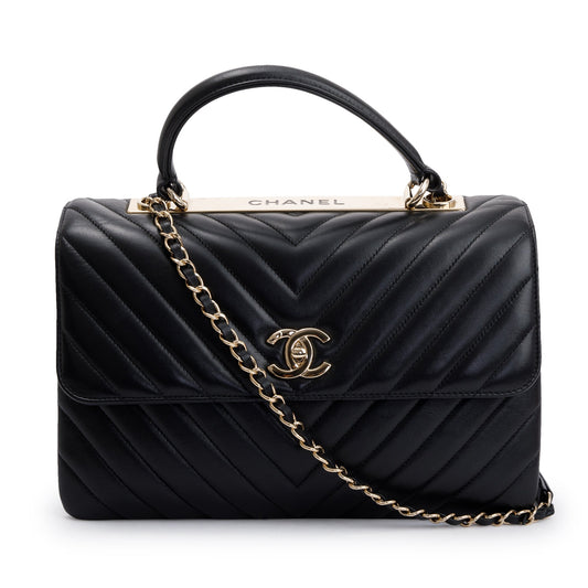 Chanel Black Chevron Lambskin Trendy CC Medium Top Handle Flap Bag