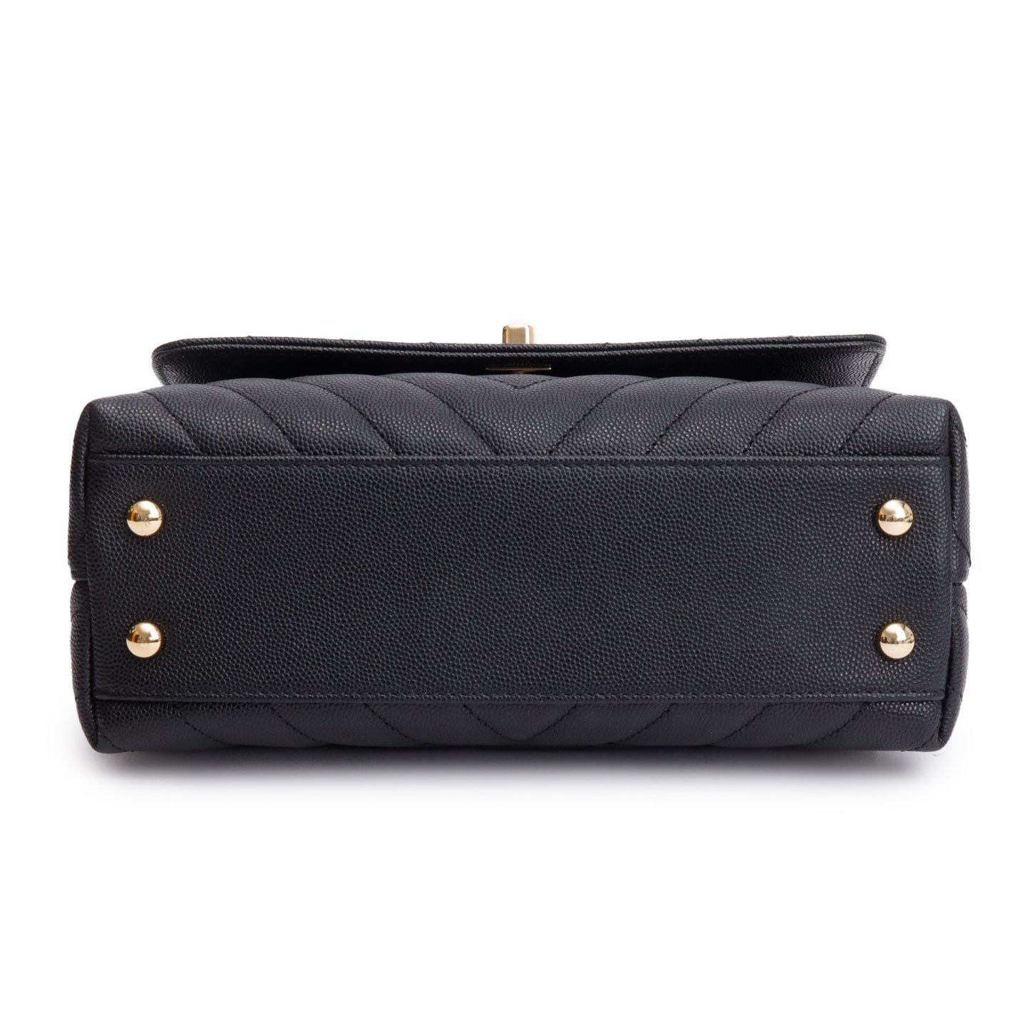 Chanel Black Chevron Quilted Caviar Leather Lizard Coco Top Handle Flap Bag