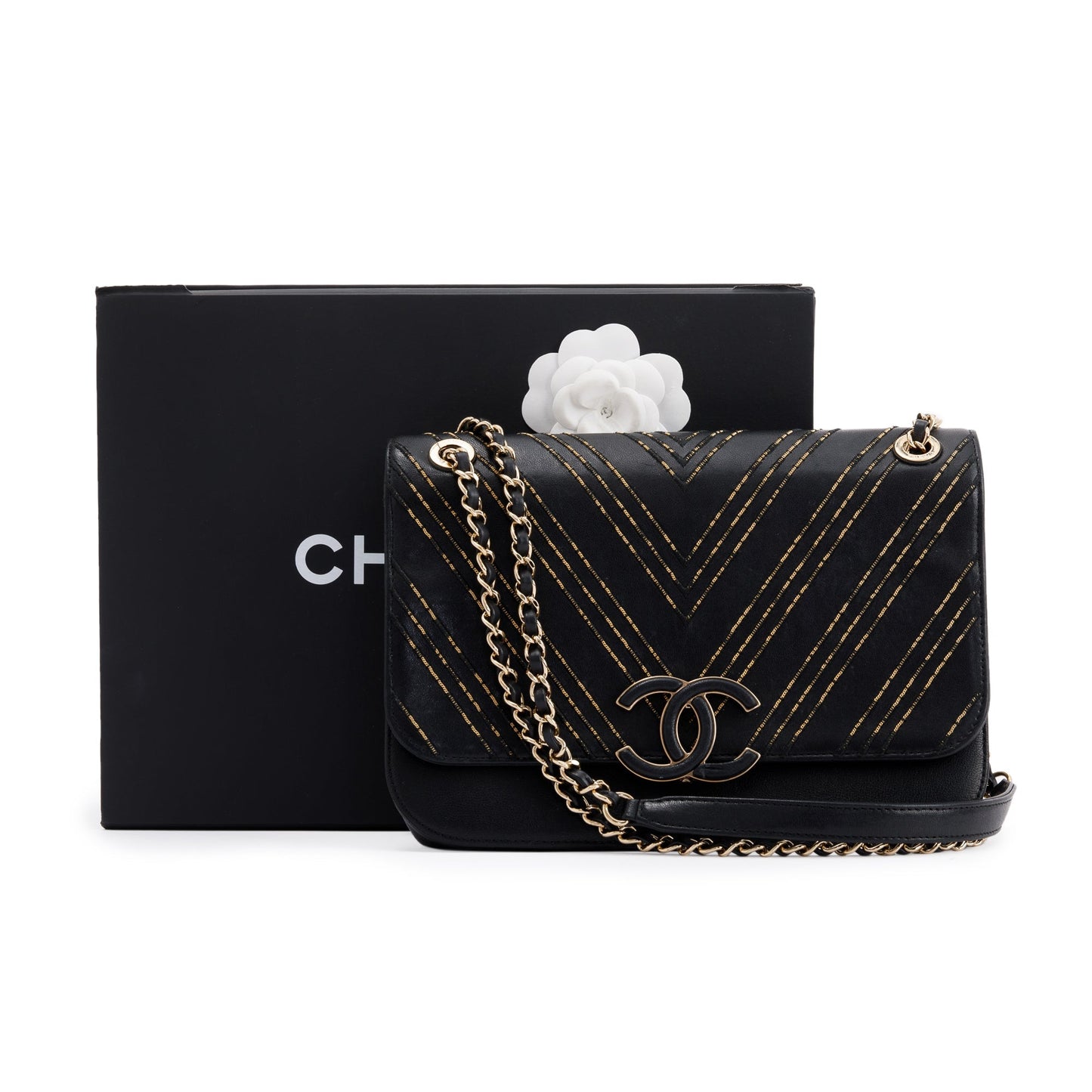 Chanel Black Chevron Subtle Flap Bag