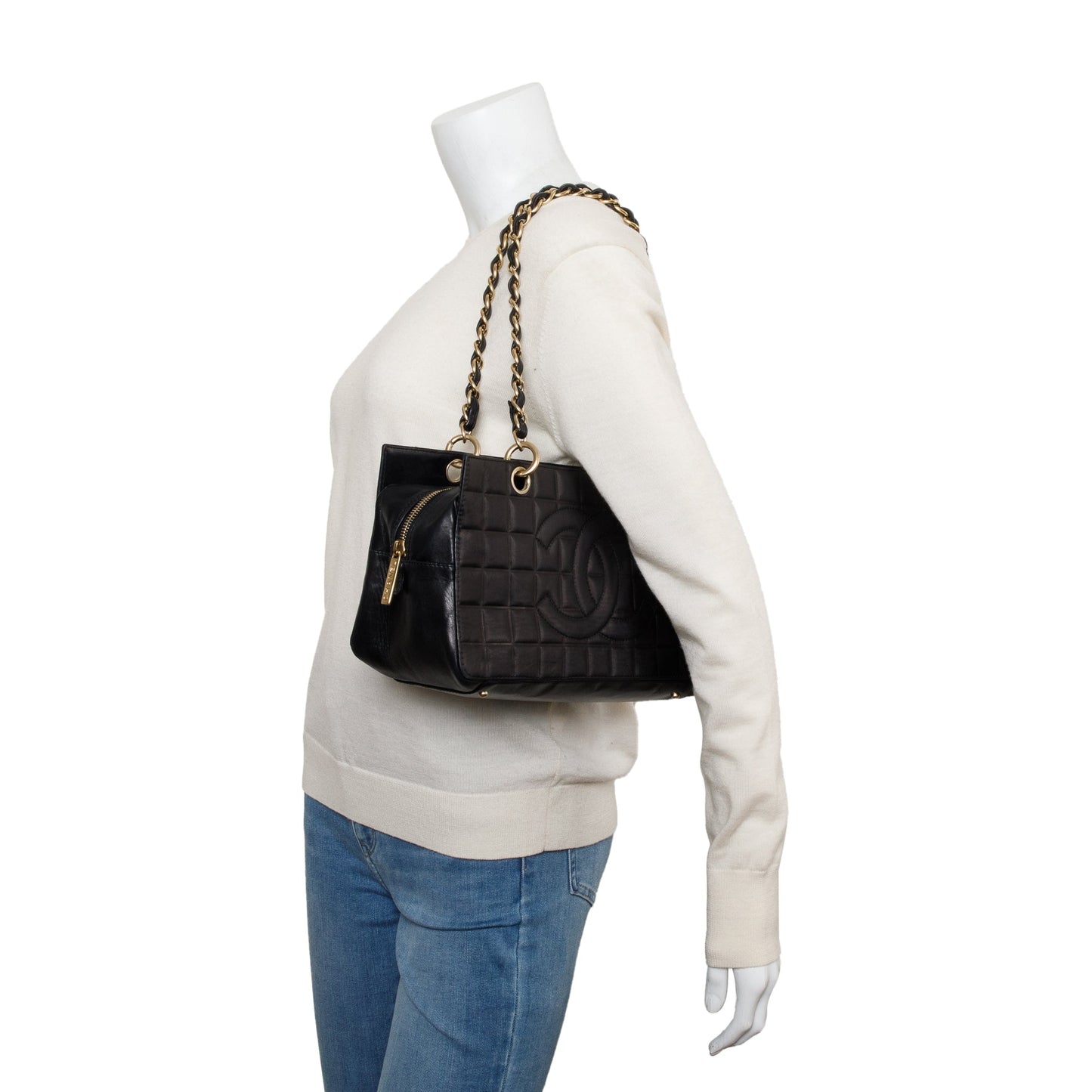 Chanel Black Chocolate Bar Quilted Leather Petit Timeless Tote