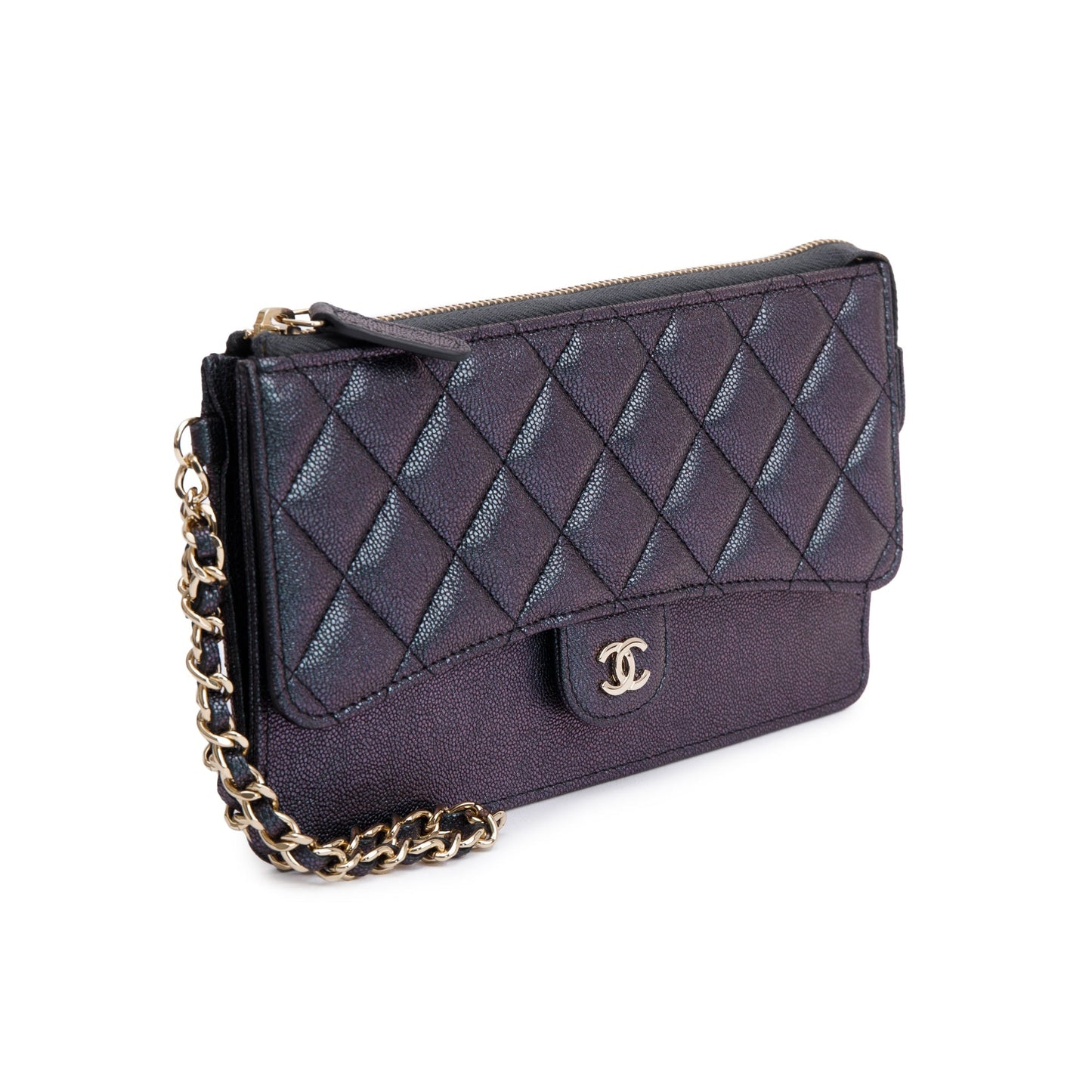 Chanel Black Iridescent Caviar Leather Classic Pouch with Handle