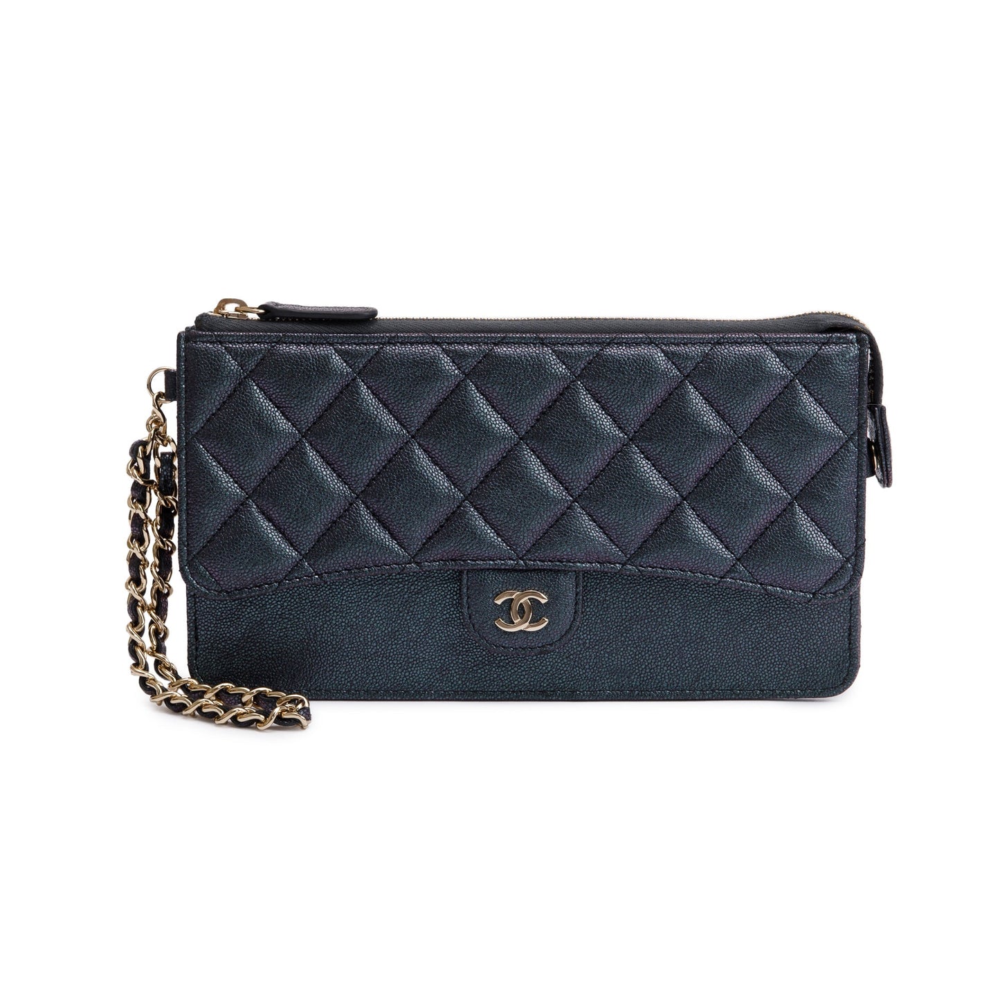 Chanel Black Iridescent Caviar Leather Classic Pouch with Handle