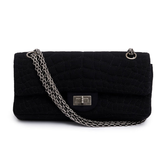 Chanel Black Jersey Coco's Croc 2.55 Reissue East/West Double Flap Bag
