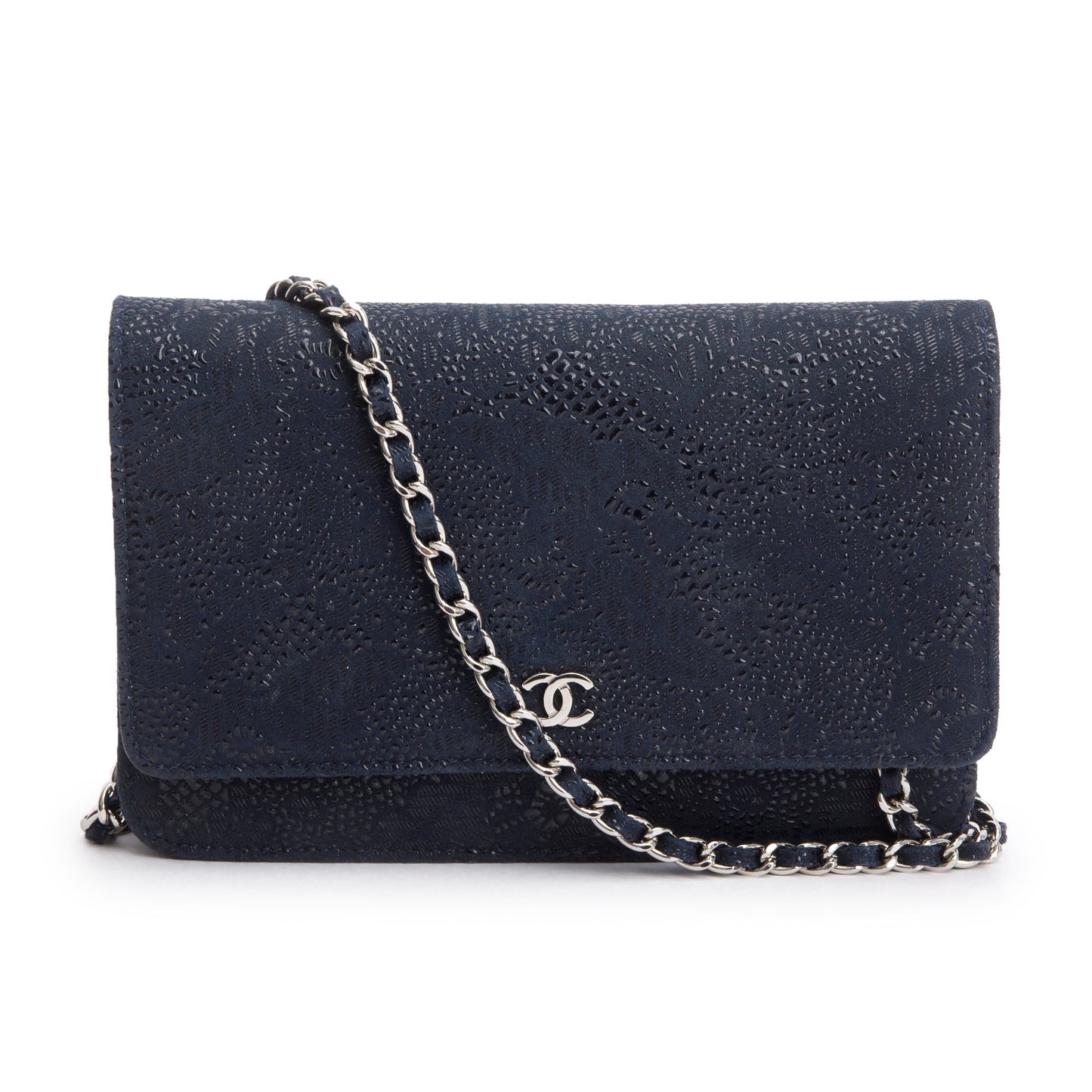 Chanel Black Lace Goatskin Classic Wallet on Chain