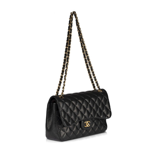 Chanel Black Lambskin Classic Jumbo Double Flap Bag